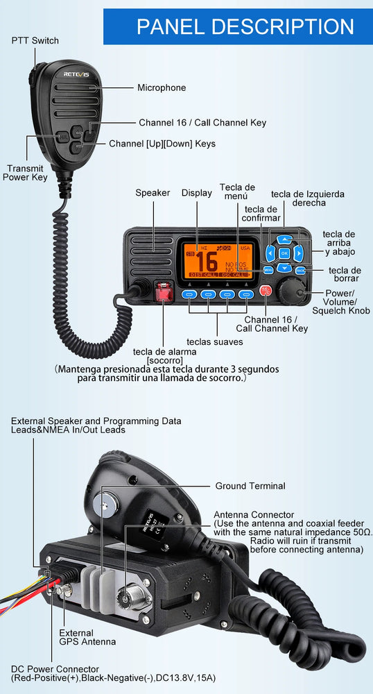 Retevis RA27 VHF Marine Radio Transceiver 25W IP67 Waterproof GPS NOAA Fixed-Mount Class D DSC Marine Transceiver (USA/INT/CAN)