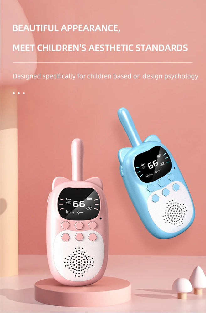 2PCS Kids Mini Walkie Talkie Rechargeable 1000mAh Handheld 0.5W 3km Radio Transceiver Interphone Child Christmas Toys Gifts