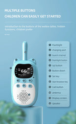 2PCS Kids Mini Walkie Talkie Rechargeable 1000mAh Handheld 0.5W 3km Radio Transceiver Interphone Child Christmas Toys Gifts