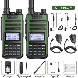 2PCS BAOFENG UV13 Pro V2 10W Waterproof Walkie Talkie UHF/VHF Dual Band UV13PRO with Typ-C Cable Upgrade of UV-10R Two Way Radio