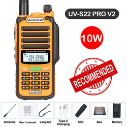 Baofeng UV-S22 PRO V2 IP68 Waterproof Walkie Talkie Dual Band 136-174/400-520MHz Ham Radio 10W Power 50KM Range 128CH FM Radio