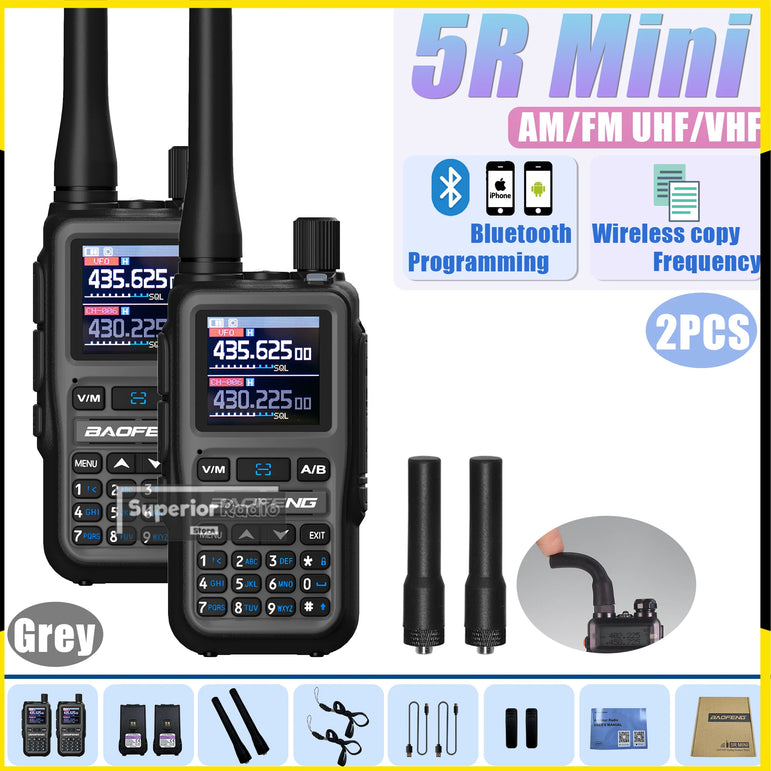 1/2PCS Baofeng UV-5R Mini Walkie Talkie Bluetooth Programming Type-C Dual PTT Lightweight 999 Channels Flashlight Frequency Copy