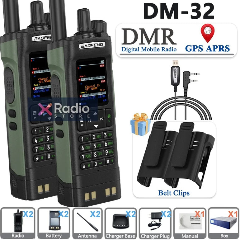 New BAOFENG DM-32 Walkie Talkie With Belt Holster DMR GPS 10W Programming Wireless Copy Frequency Type-C DM32 Ham Two Way Radios