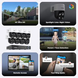 H.view 8CH 4K 5MP 8MP CCTV Security Camera System PTZ Home Video Surveillance Kit Outdoor IP Camera Humanoid Detection