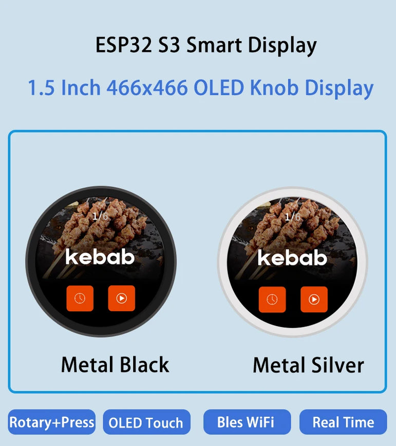 OLED ESP32 S3 LVGL Ar-duino 1.5 Inch 466*466 Circular Knob Rotary Switch Round Touch 1.5 Inch IPS OLED Display with Wifi bles