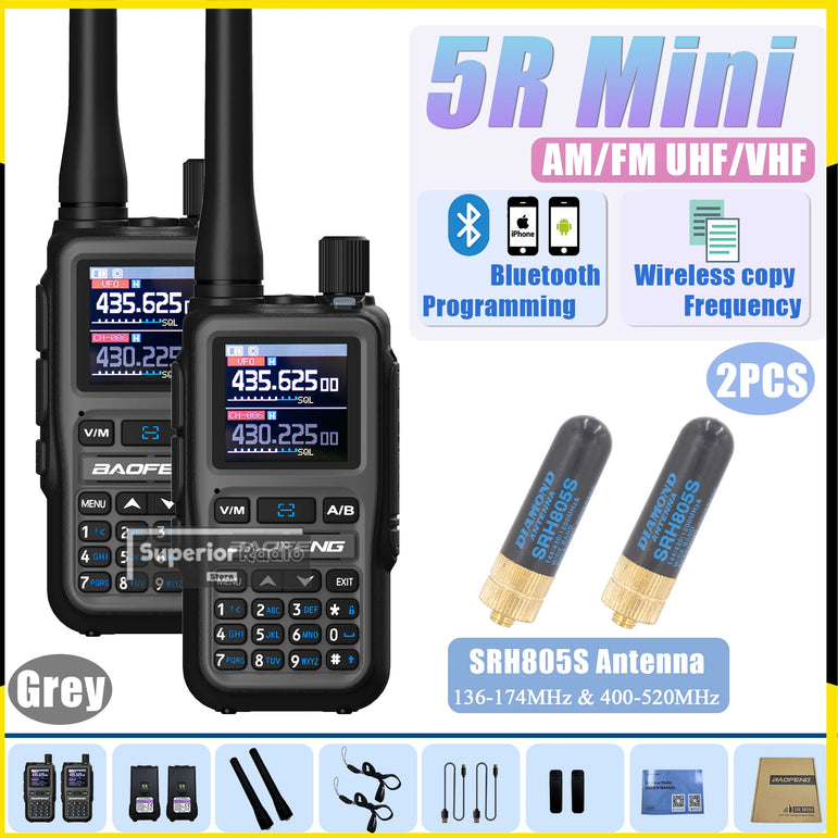 1/2PCS Baofeng UV-5R Mini Walkie Talkie Bluetooth Programming Type-C Dual PTT Lightweight 999 Channels Flashlight Frequency Copy