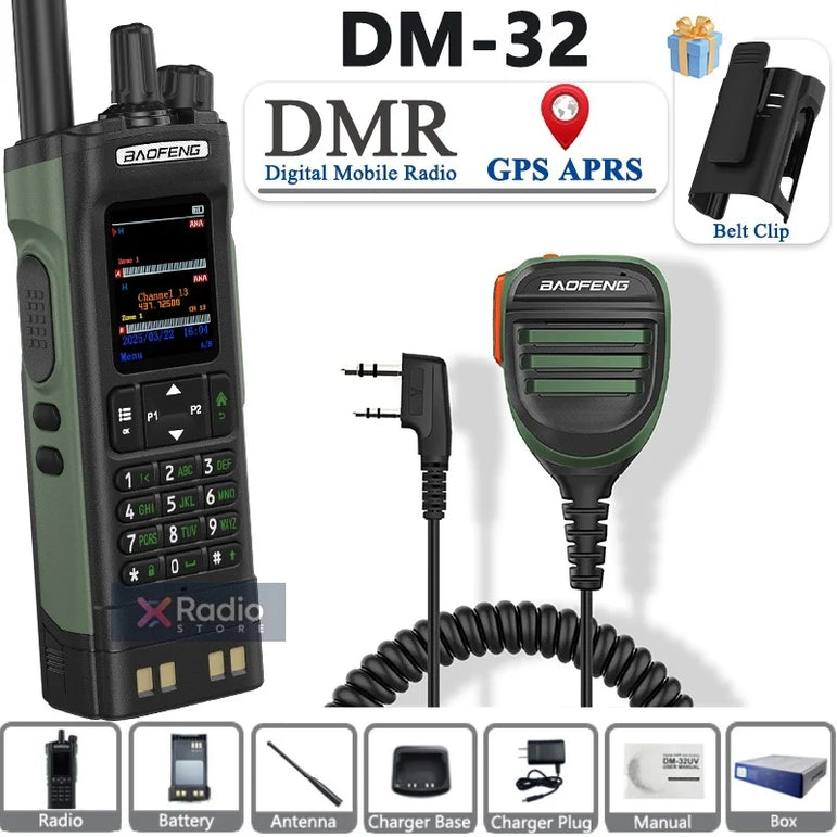 New BAOFENG DM-32 Walkie Talkie With Belt Holster DMR GPS 10W Programming Wireless Copy Frequency Type-C DM32 Ham Two Way Radios