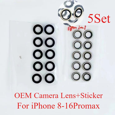5set OEM Back Camera Glass Lens With Sticker Tape For iPhone 7 8 Plus X XS Max XR 11 13 Pro 14 Plus 12 mini 15 16 Phone Repair