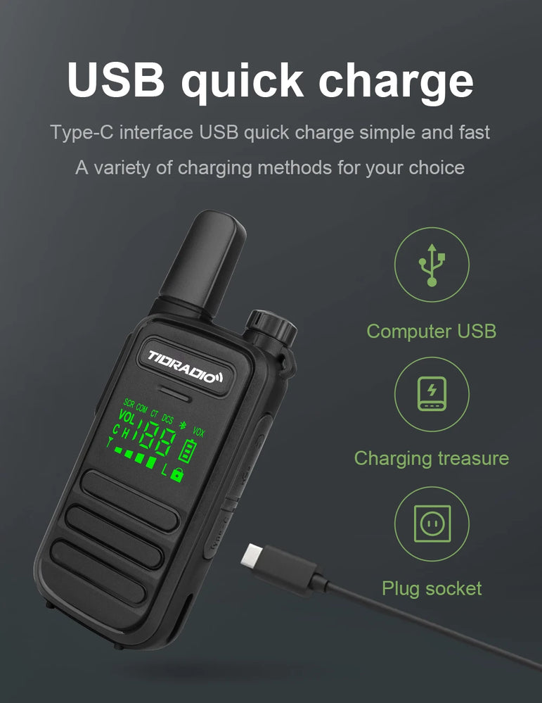 TIDRADIO 2PCS M11 Mini Walkie Talkie Profesional PMR /FRS Long Range Communication Radio Two Way Radio Transceiver Colorful