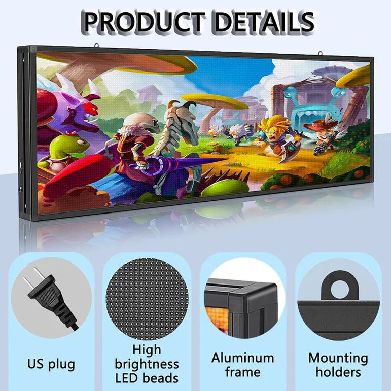 Outdoor PH5 mm 39"x14" Wifi + USB Programmable Scrolling LED Sign Message Board Full Color can Edit Text Image Animation Display
