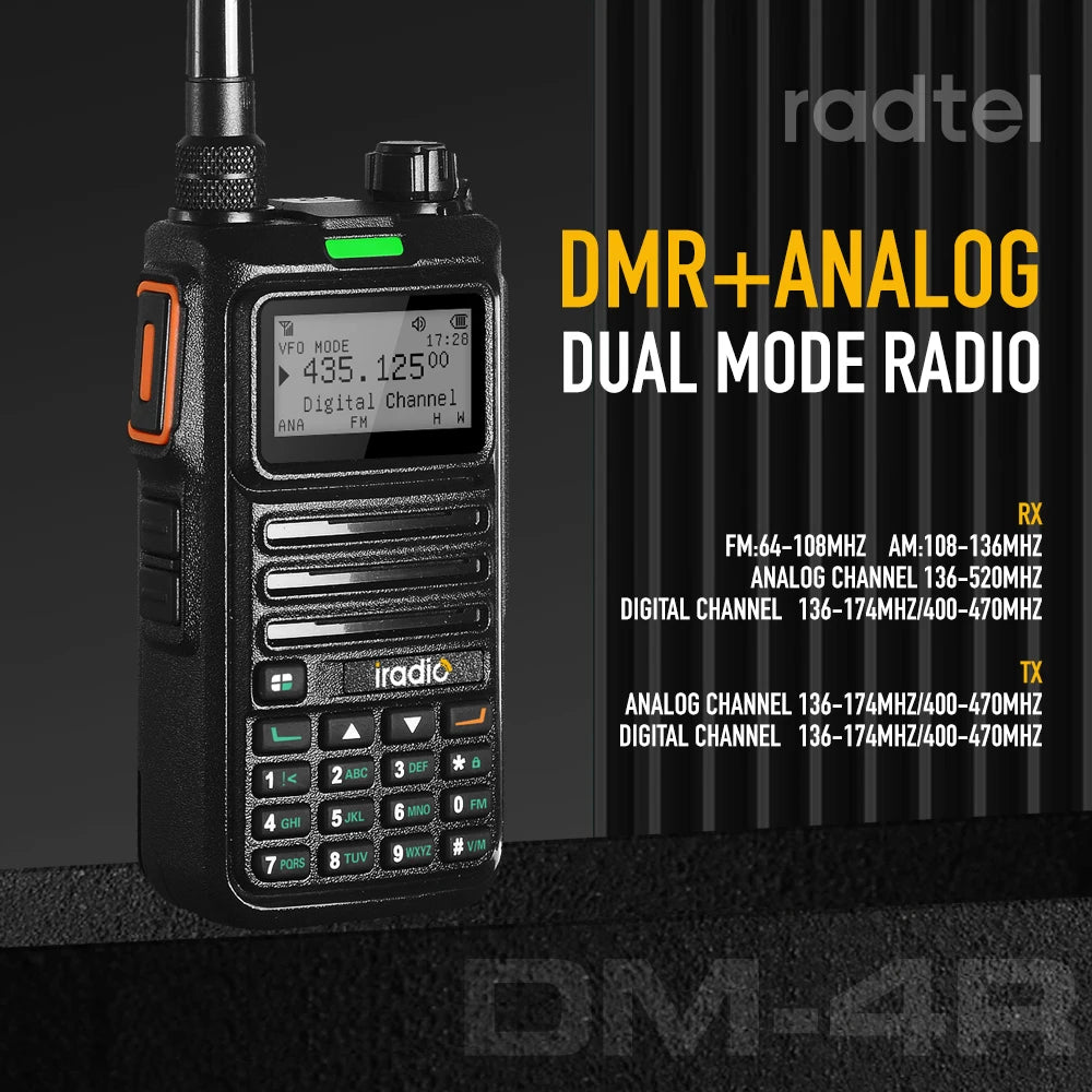 Iradio DM-UV4R DMR Radio Digital Walkie Talkie Dual Mode Dual Time Slot Two Way Radio 1024 Channels UHF VHF Communication Radio