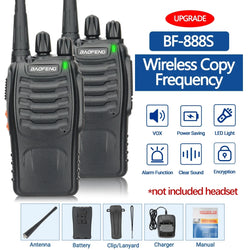 2PCS New Baofeng BF-888S Pro Upgrade Walkie Talkie Wireless Copy Frequency Long Range Portable BF888S Ham Two Way Radio Hunting