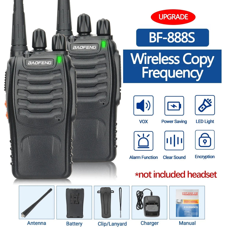 2PCS New Baofeng BF-888S Pro Upgrade Walkie Talkie Wireless Copy Frequency Long Range Portable BF888S Ham Two Way Radio Hunting