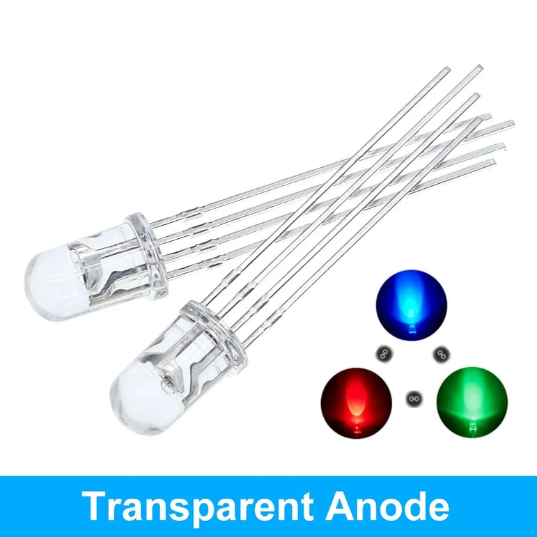 TZT 10pcs Multicolor 4pin 5mm RGB Led Diode Light Lamp Tricolor Round Common Anode LED F5 Light Emitting Diode Red Green Blue
