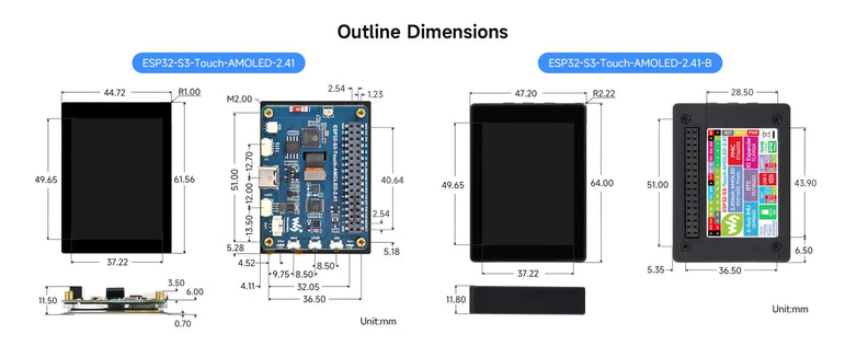 Waveshare ESP32-S3 2.41 inch AMOLED Display Development Board 600×450 Touchscreen ESP32 Display for  Arduino IDE ESP-IDF HMI