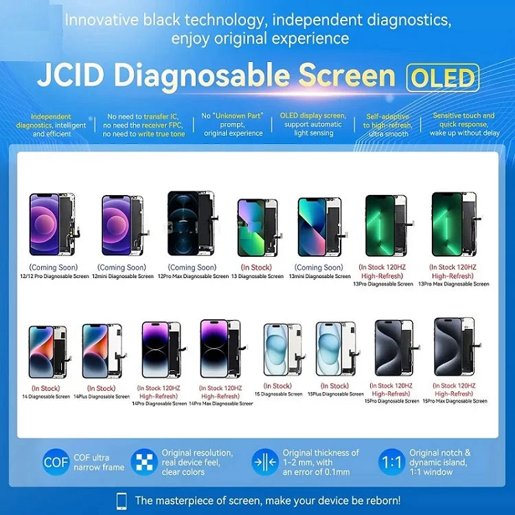 JCID OLED Screen Diagnosable Assembly NEW Soft Hard FHD Touch Display Pantalla For iphone 12 13 15 16 Without IC Removal No Pop