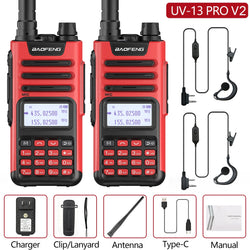 2PCS BAOFENG UV13 Pro V2 10W Waterproof Walkie Talkie UHF/VHF Dual Band UV13PRO with Typ-C Cable Upgrade of UV-10R Two Way Radio