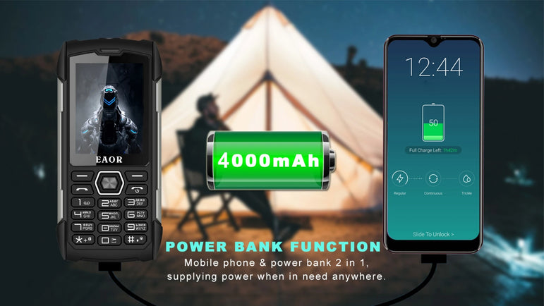 EAOR 2G Rugged Flashlight 4000mAh Big Battery Power Bank IP68 Waterproof 2.8 IPS large screen 0.3M cam MTK feature mobile Phone