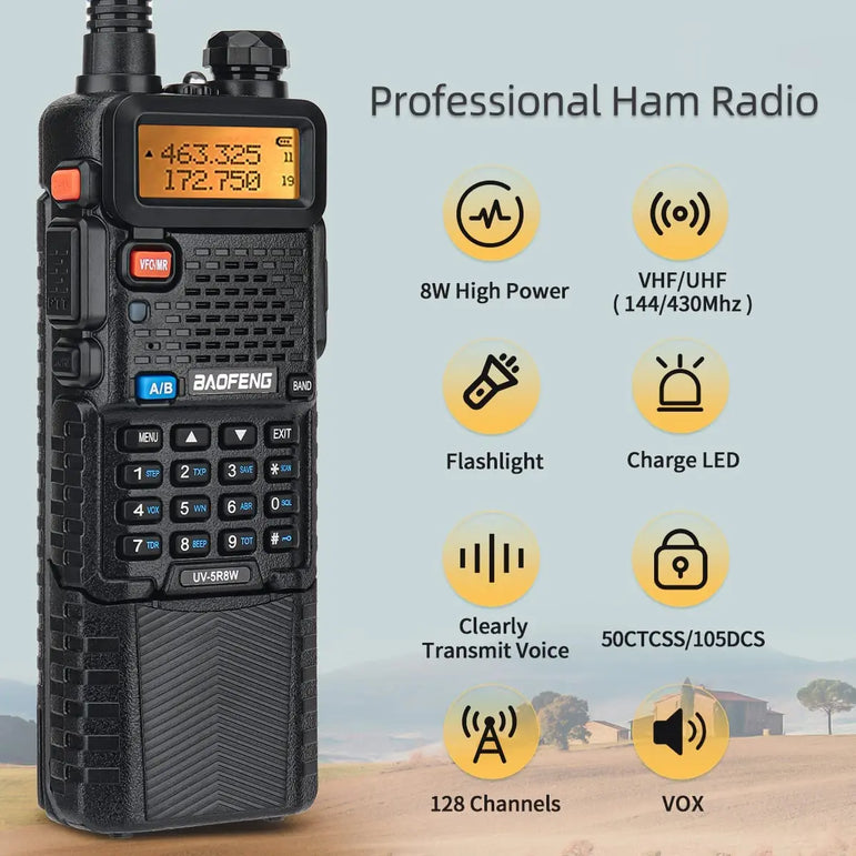 BAOFENG UV-5R 8W/5W 3800mAh High Power Ham Radio VHF&UHF Portable Two Way Radio Long Range Rechargeable Handheld Radio CB Radio