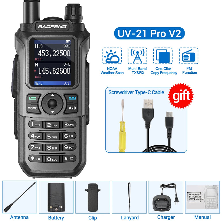 Baofeng UV-21 Pro V2 Air Band Walkie Talkie Wireless Copy Frequency AM Type-C Long Range Upgrade UV-5R Ham Radio