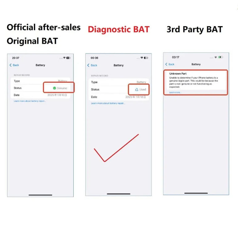 JCID Diagnostic Battery High Capacity For Iphone 12 13 14 100% Heath Visible New 0-cycle No Pop Up Used Genuine Parts On IOS 18