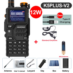 Baofeng 12W UV K5 Plus V2 Walkie Talkie Air Band AM Two Way Comumicador Station Amateur Ham Wireless Receiver Portable Radios