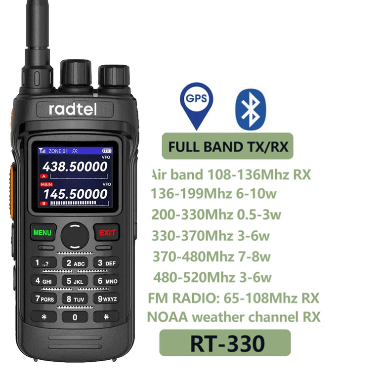 Radtel RT-330 10W Gps Bluetooth App Programming Amateur Radio Power Full Band 136-520MHz TX RX Aviation Frequency  Receive NOAA
