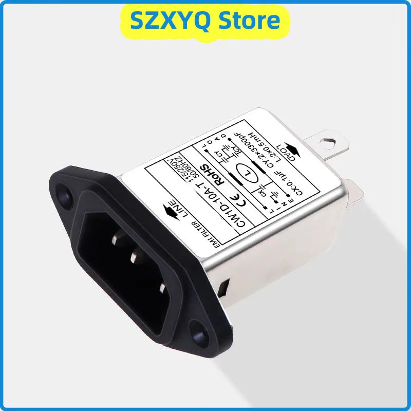 Single-phase AC T-Socket Power EMI filter CW1D-3/6/10A-T 250V Audio Power Purifier Suppress Electromagnetic Interference Signals