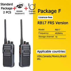 RETEVIS Walkie Talkie PMR RB617 Two-way Radio ht Communicator RB17 PTT Walkie-Talkies 2 pcs 4400mAh for Hunting Hotel Restaurant
