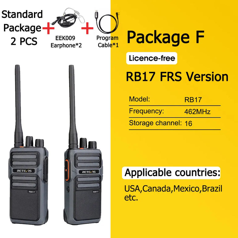 RETEVIS Walkie Talkie PMR RB617 Two-way Radio ht Communicator RB17 PTT Walkie-Talkies 2 pcs 4400mAh for Hunting Hotel Restaurant