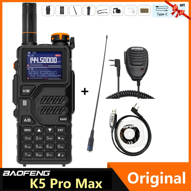 Baofeng K5 Pro Max Walkie Talkie 12W High Capacity UHF VHF AM FM Two Way Radio UVK5 Full Band LCD Noise Reduction DTMF Ham Radio