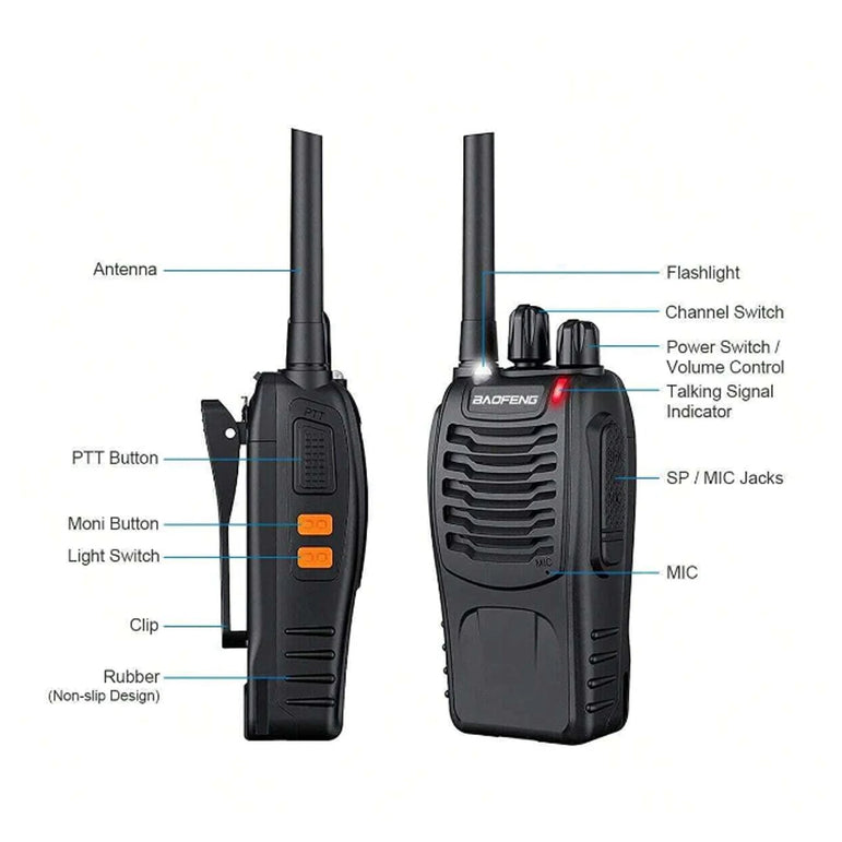 2pcs Baofeng BF-88E portable wireless Handheld walkie16CH UHF 446.00625-446.19375MHz 12.5KHz Channel Separation with USB Charger