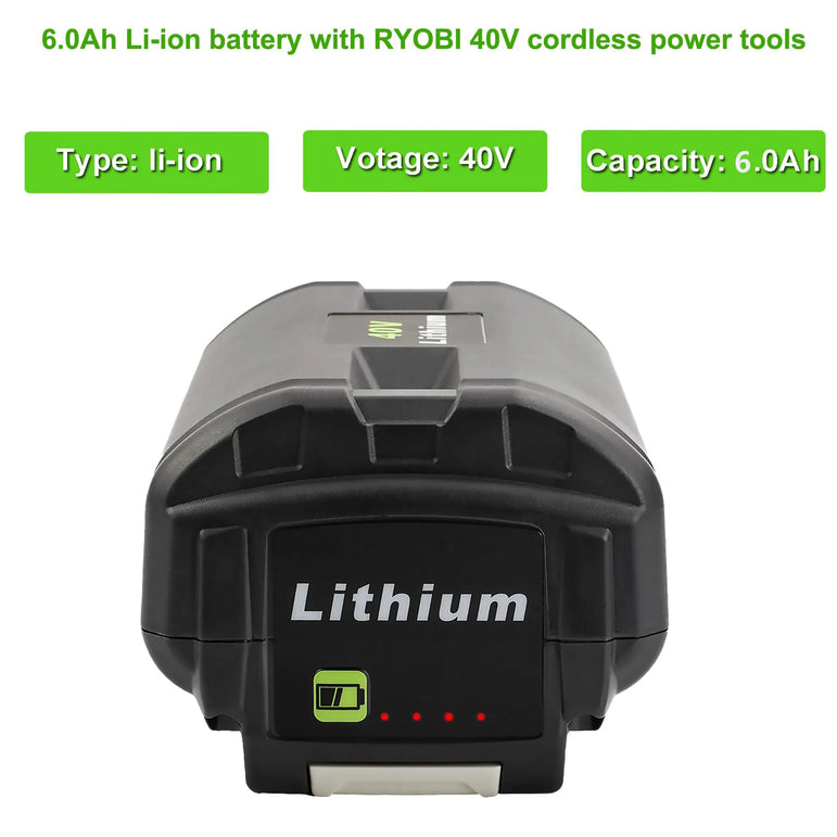 JYJZPB 6.0Ah 40V Battery Replacement for Ryobi Compatible with Ryobi 40V Lithium-Ion Rapid Charger 40V and Cordless Power Tools