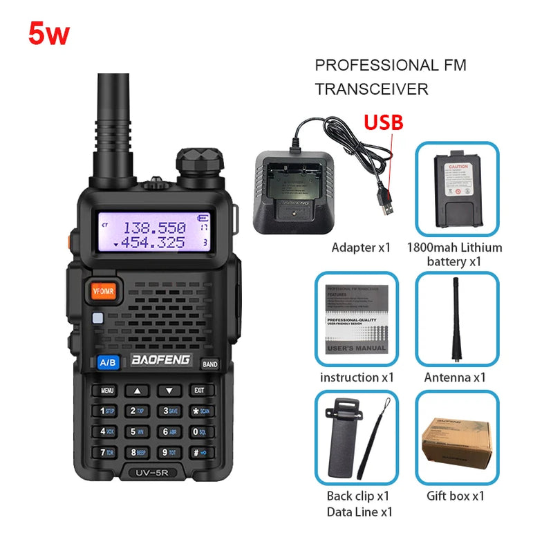 1/2PCS Baofeng UV 5R walkie talkie remote communication dual band VHF UHF FM transceiver bidirectional USB fast charging