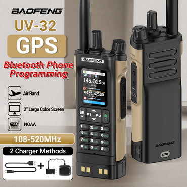 Baofeng UV-32 Walkie Talkie GPS 10W Wireless Bluetooth APP Programming Air Band Type-C NOAA for UV-5R Amateur Two Way Ham Radio