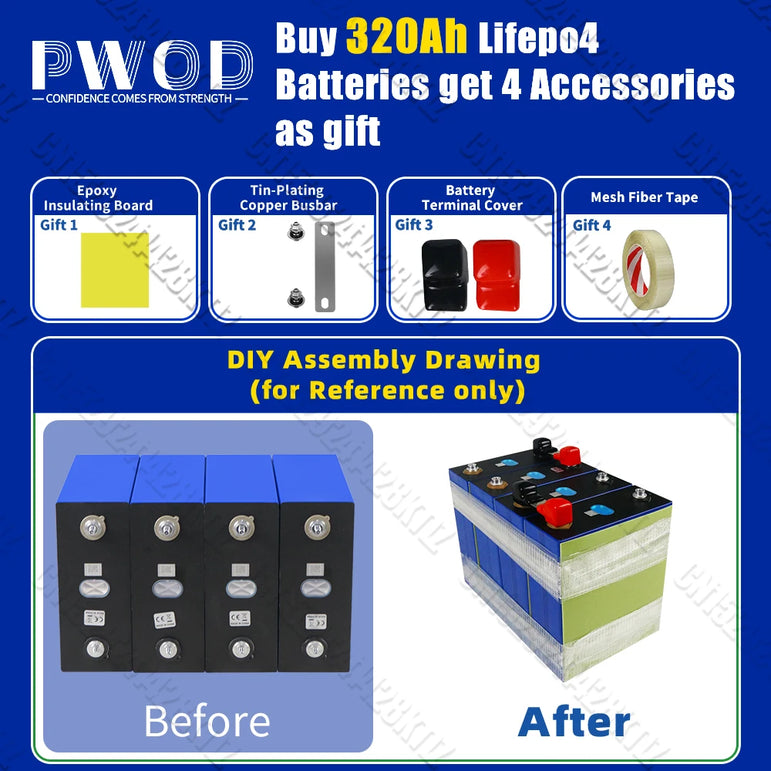 Lifepo4 Battery 320AH 3.2V Brand New 8000 Cycles Rechargeable Batteries DIY 12V 24V 48V RV EV Boat Golf Cart Yacht Van Cell Pack