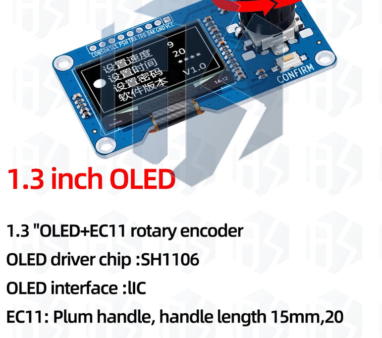 0.96/1.3 inch white oled display screen combined with EC11 rotary encoder module IIC interface for arduino