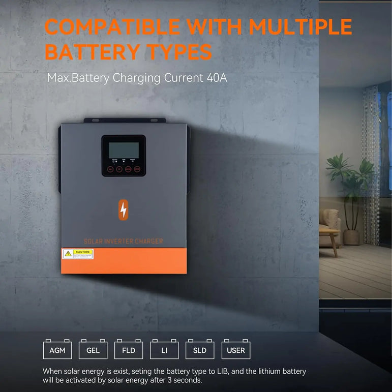 PowMr 1KW 12V Hybrid Solar Inverter 1.5KW 24V Off Grid Pure Sine Wave Inverter with MPPT 80A Solar Charge Controller For Battery