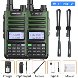 2PCS BAOFENG UV13 Pro V2 10W Waterproof Walkie Talkie UHF/VHF Dual Band UV13PRO with Typ-C Cable Upgrade of UV-10R Two Way Radio