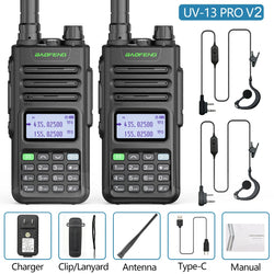 2PCS BAOFENG UV13 Pro V2 10W Waterproof Walkie Talkie UHF/VHF Dual Band UV13PRO with Typ-C Cable Upgrade of UV-10R Two Way Radio