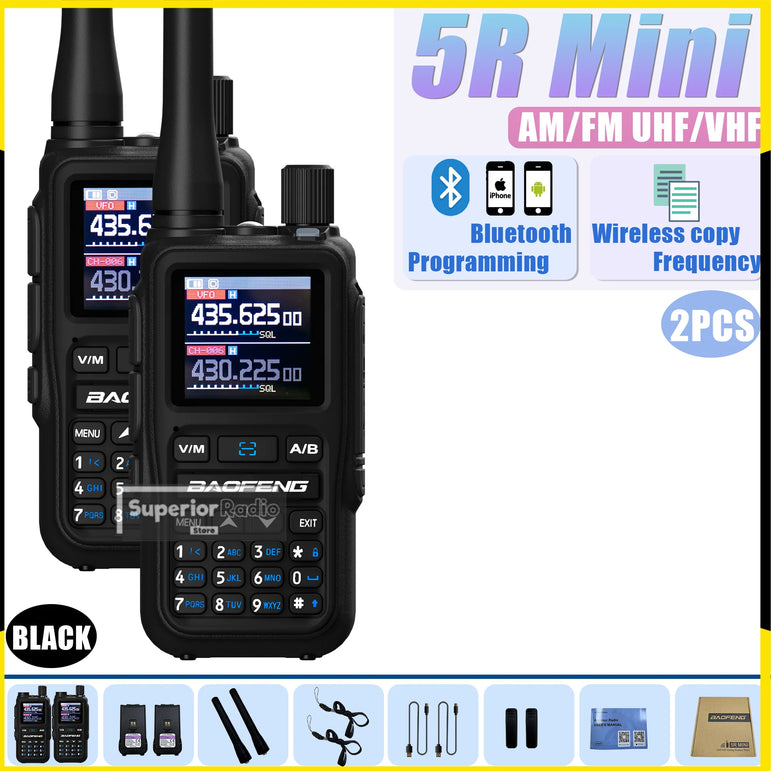 1/2PCS Baofeng UV-5R Mini Walkie Talkie Bluetooth Programming Type-C Dual PTT Lightweight 999 Channels Flashlight Frequency Copy