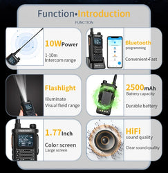 TIDRADIO 10W Walkie Talkie long range Portable Radio connection cell Phone Outdoor Programming Two Way Commutator TD-H8 VHF UHF