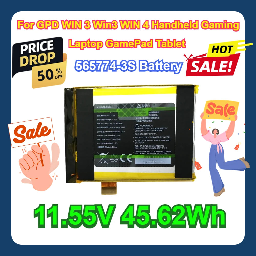 For GPD WIN 3 Win3 WIN 4 Handheld Gaming Laptop GamePad Tablet 11.55V 45.62Wh 565774-3S Battery