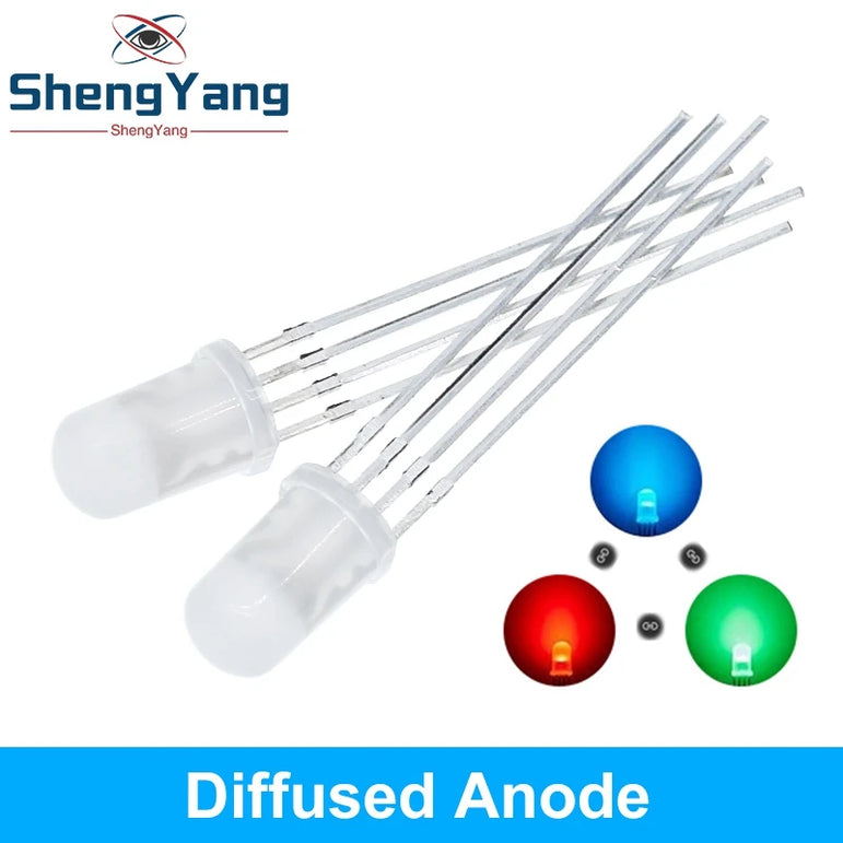 TZT 10pcs Multicolor 4pin 5mm RGB Led Diode Light Lamp Tricolor Round Common Anode LED F5 Light Emitting Diode Red Green Blue