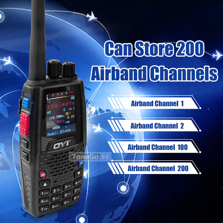 Air Band Transmit KT-A16 Walkie Talkie TX:108.000-136.999MHz RX:108.0000-136.999MHz 6W 200Ch W/10 NOAA Weather Forecast Channels