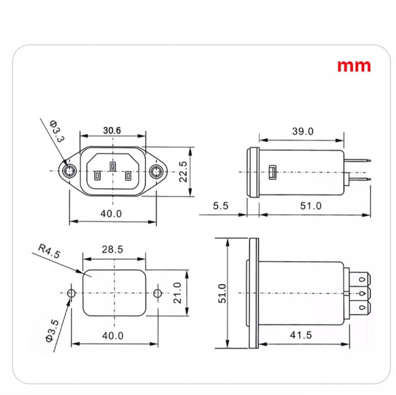 Single-phase AC T-Socket Power EMI filter CW1D-3/6/10A-T 250V Audio Power Purifier Suppress Electromagnetic Interference Signals