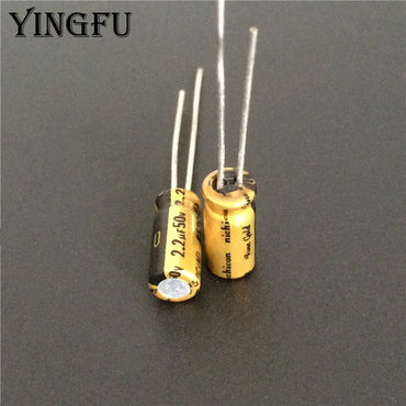 2.2uF 50V NICHICON Muse FG(Fine Gold) 5x11mm 50V2.2uF Top Grade Audio Capacitor HIFI DIY Copper legs
