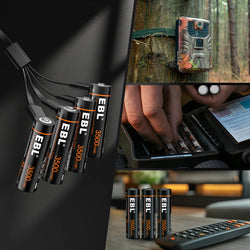 EBL Rechargeable 1.5V AA 3500mWh Lithium Batteries with USB Cable Li-ion Battery 1600+ Cycles For Remote Control Toy