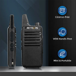 RETEVIS 2 pcs Mini Walkie Talkie PMR 446 Portable Two-way Radio ht PTT Walkie-talkies RT622 Portable Radio for Hunting Cafe RT22