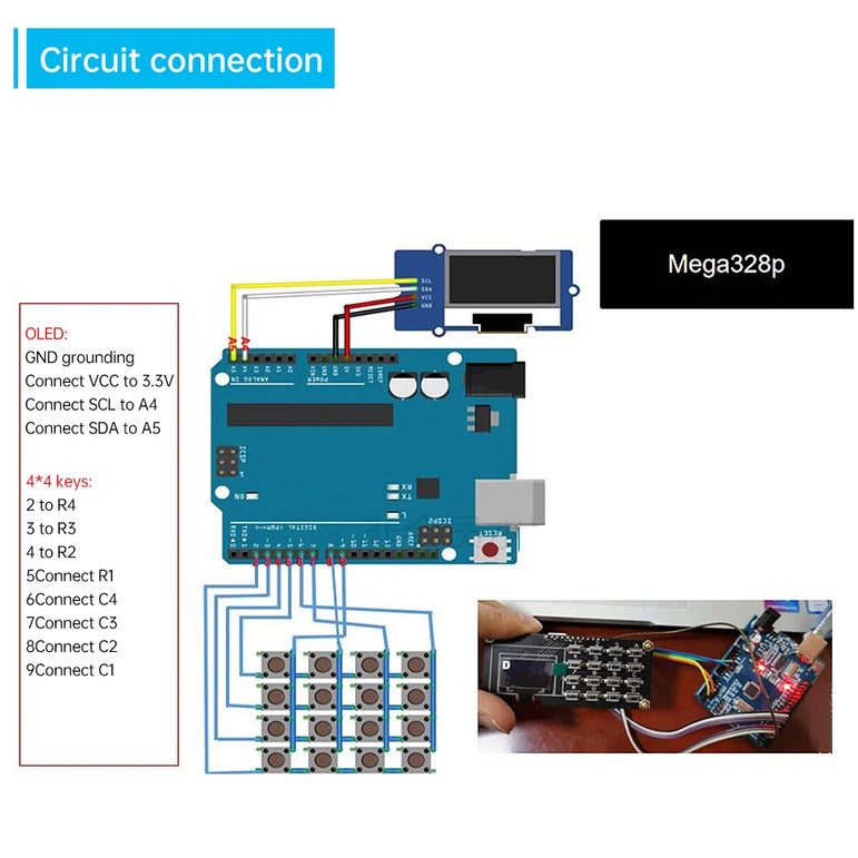 0.96 inch/1.3 inch  LCD Screen Board OLED Display Module IIC White SH1106 SSD1306 SSD1315 with 4x4 Key Matrix Keypadfor Arduino